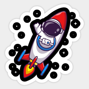 Astronaut Riding Rocket Cartoon Sticker